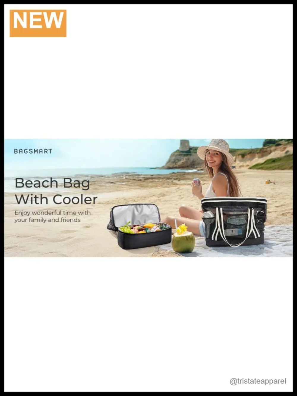 Mesh Beach Tote with Removable Insulated Cooler, Zippered Travel Bag
